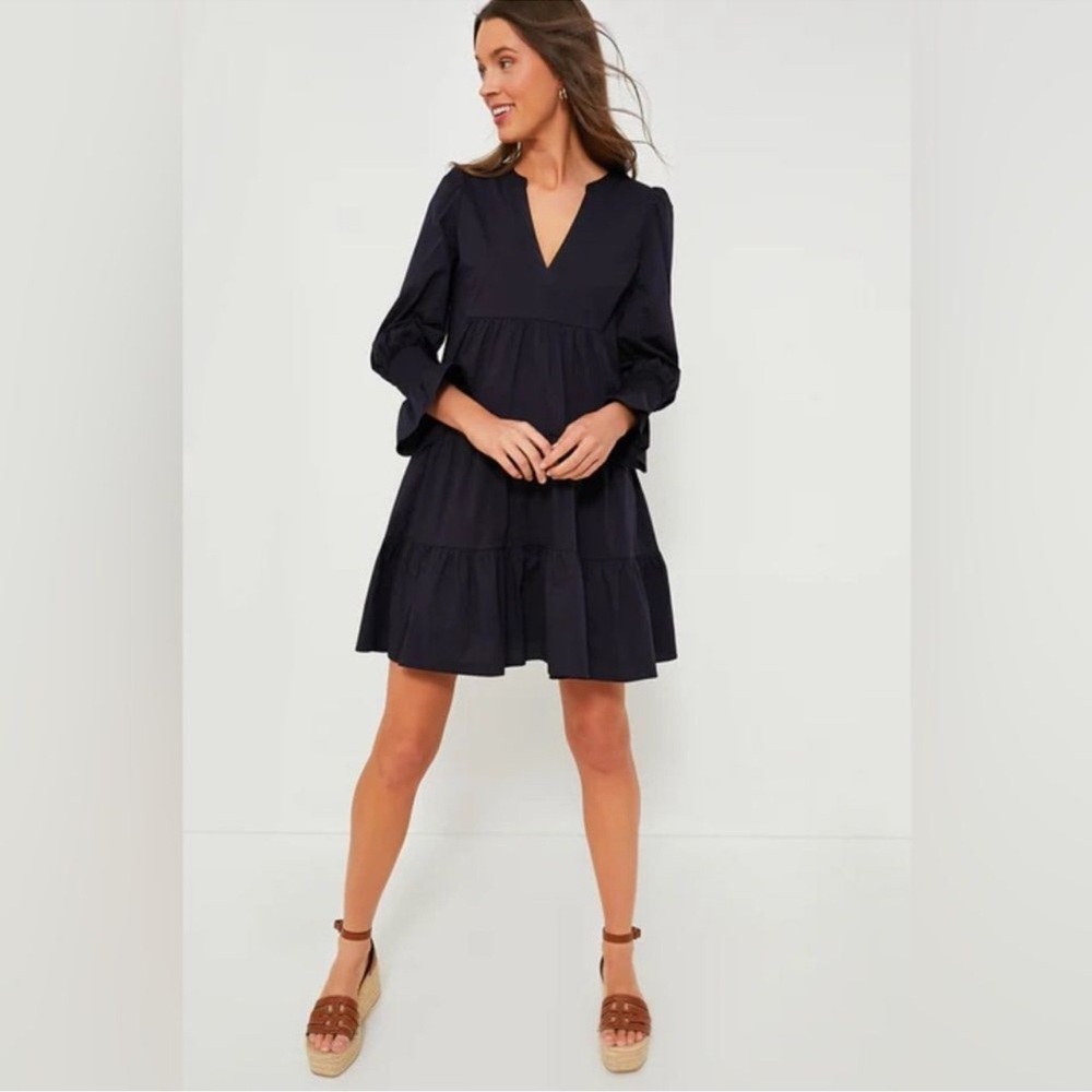 TUCKERNUCK POMANDER PLACE Navy Blue Poplin Tiered Dress Women’s XL - Picture 13 of 15